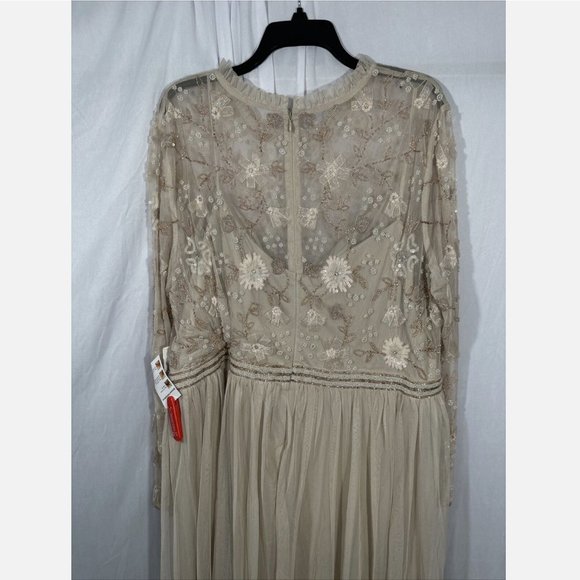 NWT $598 Mac Duggal [ 22 ] Embellished Illusion‎ High Neck Gown in Vanilla Cream - Picture 9 of 16